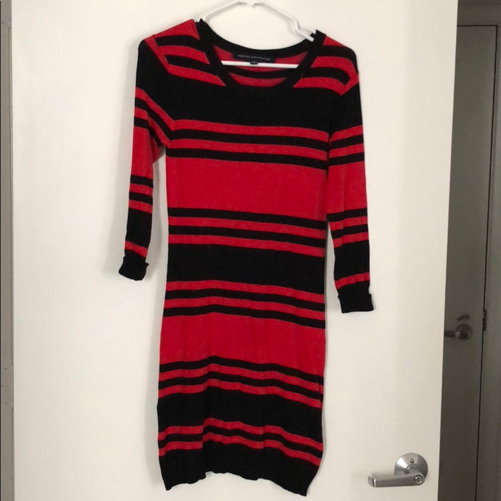 french connection striped shirt dress French Connection Striped T-Shirt Dress Size 4 Black White Cotton 3/4  Sleeve